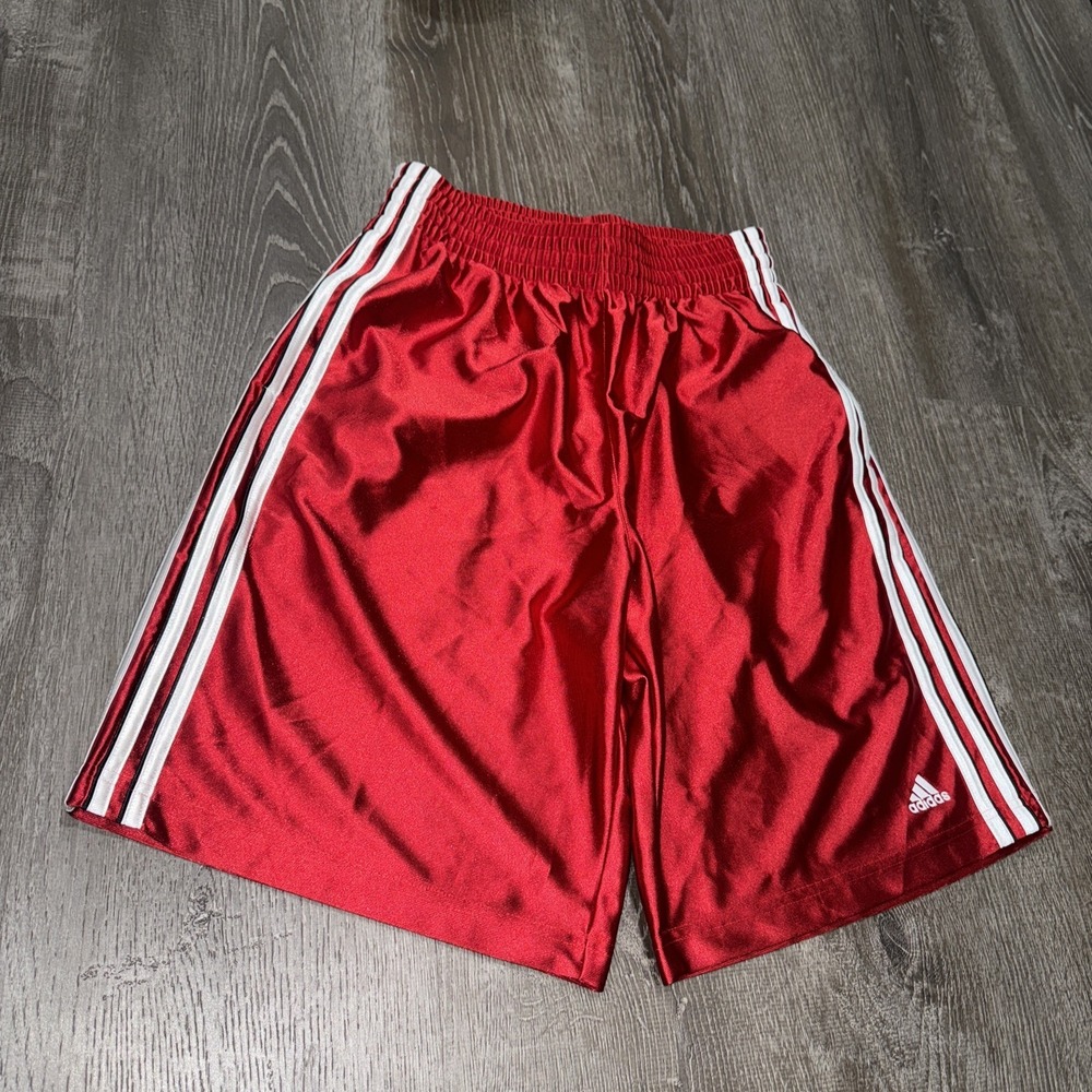 VTG Adidas Red Shiny Silky Dazzle Basketball Shorts Y2K Mens S Baggy EUC